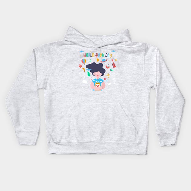 World Book Day Girl Loves Book Kids Hoodie by Mako Design 